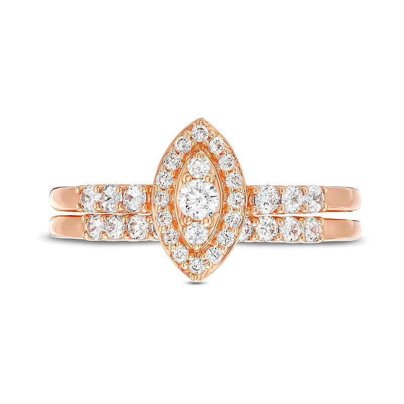 0.5 CT. TW Marquise-Shaped Multi-Diamond Frame Bridal Set in 10K Rose Gold