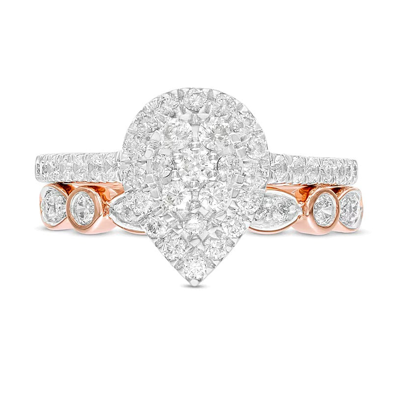 1.0 CT. TW Composite Pear-Shaped Diamond Art Deco Bridal Set in 10K Rose Gold