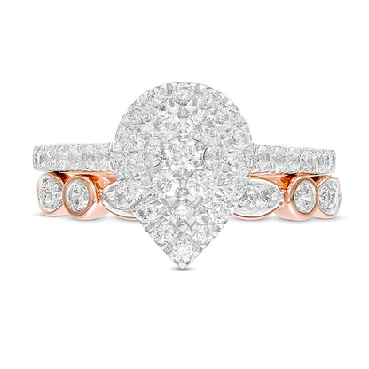 1.0 CT. TW Composite Pear-Shaped Diamond Art Deco Bridal Set in 10K Rose Gold