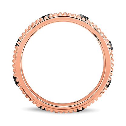 Black Spinel Beaded Multi-Row Band in Sterling Silver with 14K Rose Gold Plate