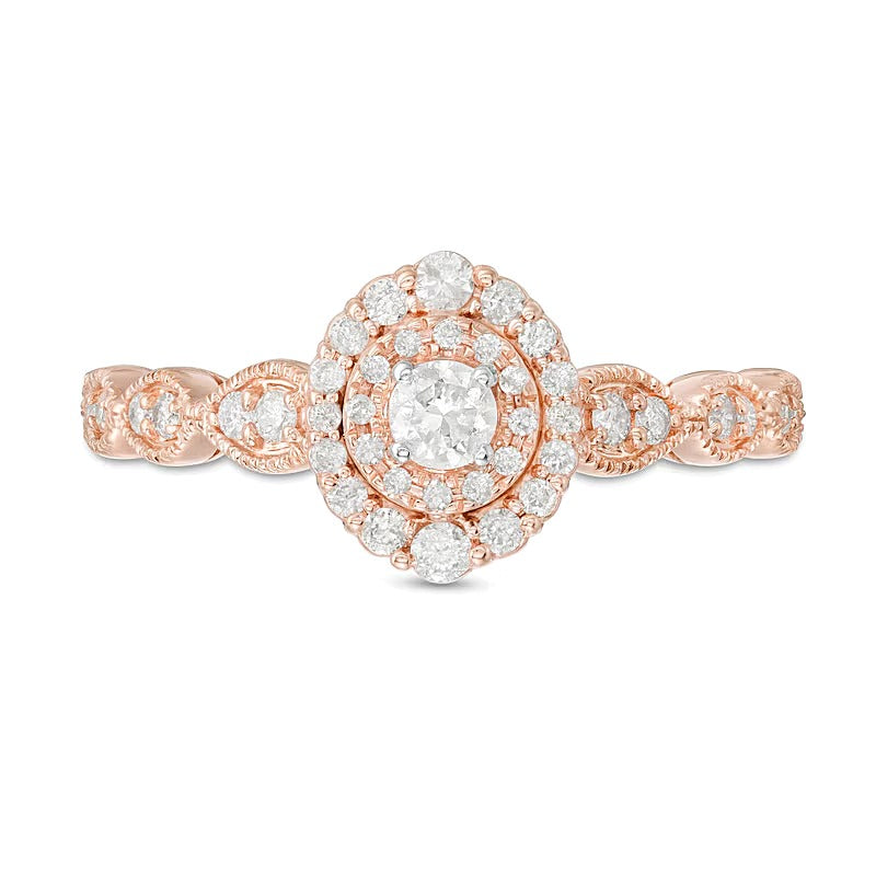 0.38 CT. TW Diamond Double Frame Art-Deco Vintage-Style Engagement Ring in 10K Rose Gold