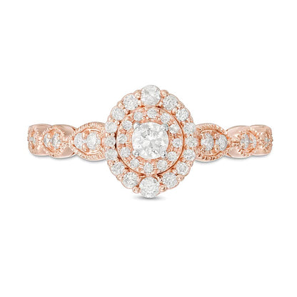 0.38 CT. TW Diamond Double Frame Art-Deco Vintage-Style Engagement Ring in 10K Rose Gold