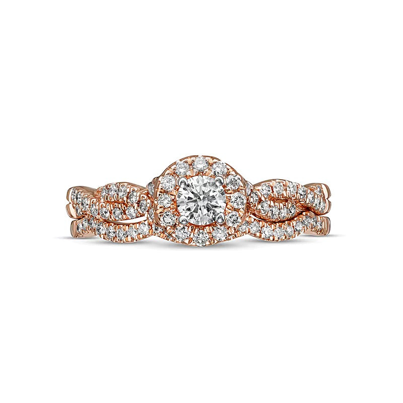 0.5 CT. TW Diamond Frame Twist Shank Bridal Set in 10K Rose Gold (I/I2)
