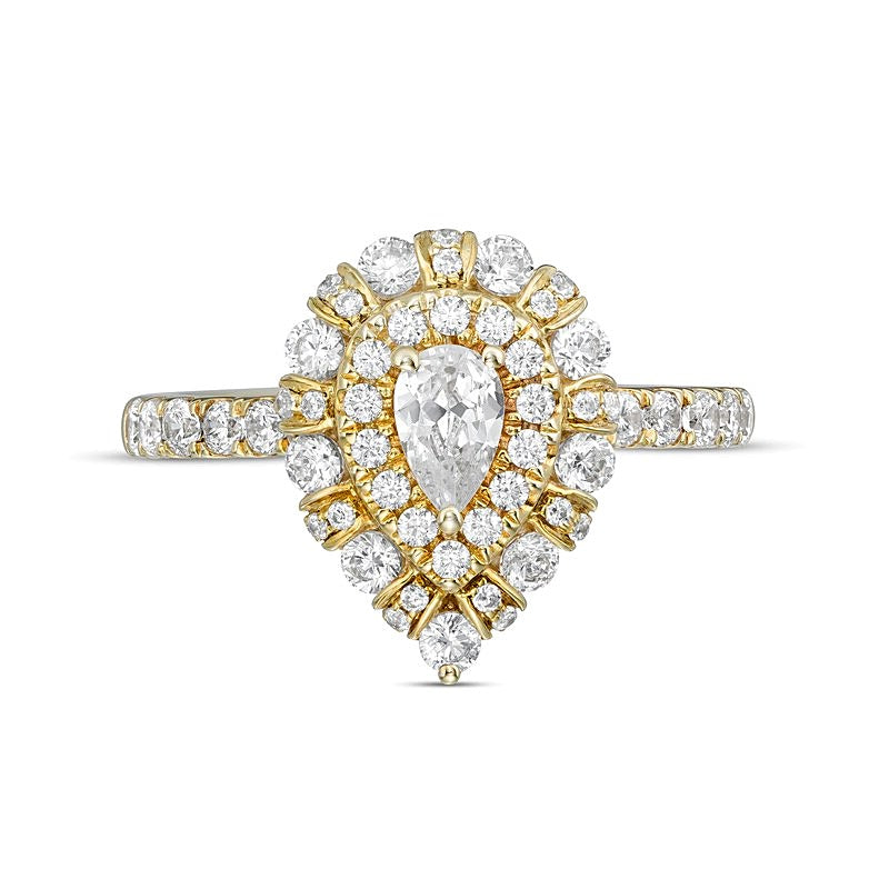 1.0 CT. TW Pear-Shaped Diamond Double Frame Engagement Ring in 14K Gold (I/SI2)