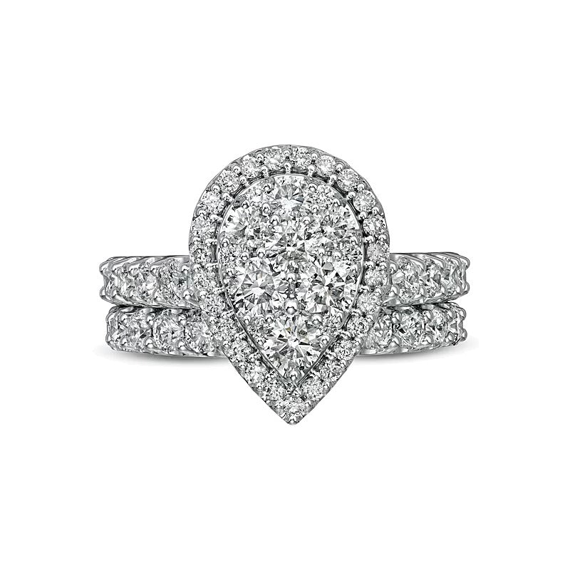 2.0 CT. TW Pear-Shaped Multi-Diamond Frame Bridal Set in 14K White Gold