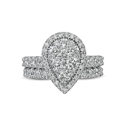 2.0 CT. TW Pear-Shaped Multi-Diamond Frame Bridal Set in 14K White Gold