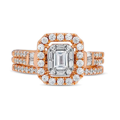 1.0 CT. TW Emerald-Cut Diamond Double Row Bridal Set in 10K Rose Gold