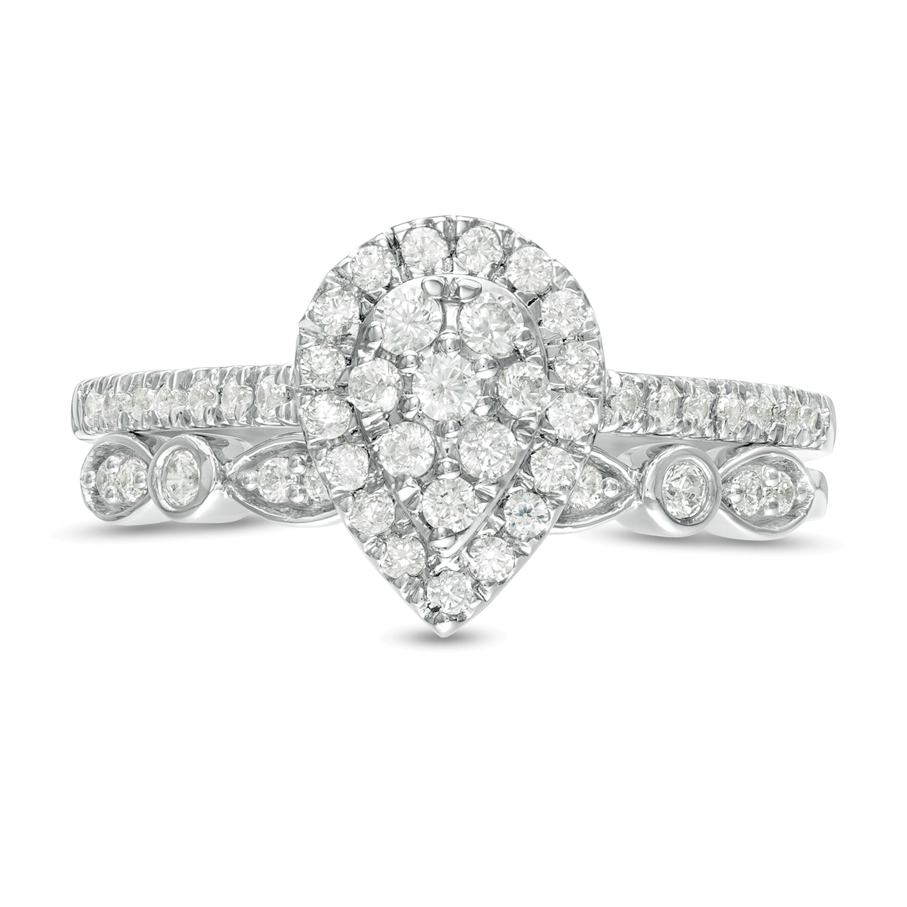 0.5 CT. TW Composite Pear-Shaped Diamond Art Deco Bridal Set in 10K White Gold