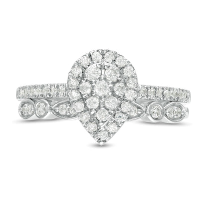 0.5 CT. TW Composite Pear-Shaped Diamond Art Deco Bridal Set in 10K White Gold
