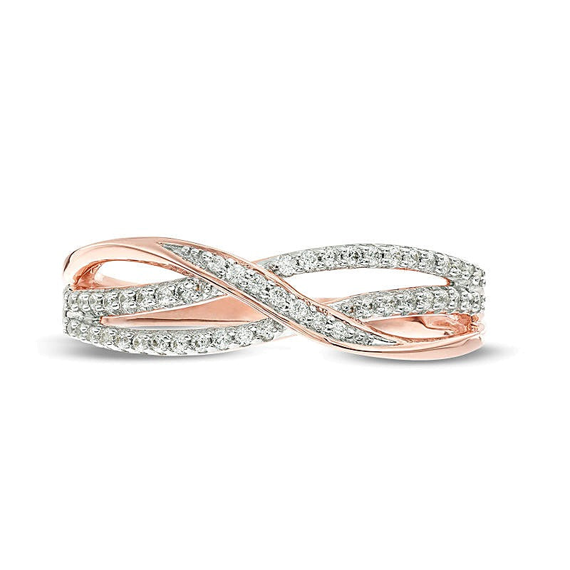 0.17 CT. TW Diamond Layered Crossover Anniversary Band in 10K Rose Gold