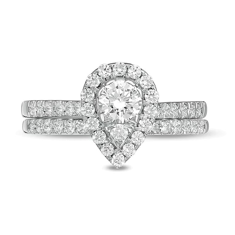 1.0 CT. TW Pear-Shaped Multi-Diamond Frame Bridal Set in 10K White Gold