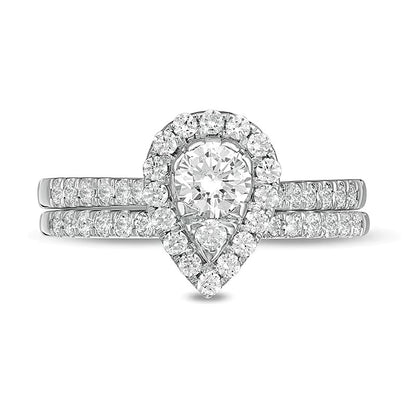 1.0 CT. TW Pear-Shaped Multi-Diamond Frame Bridal Set in 10K White Gold