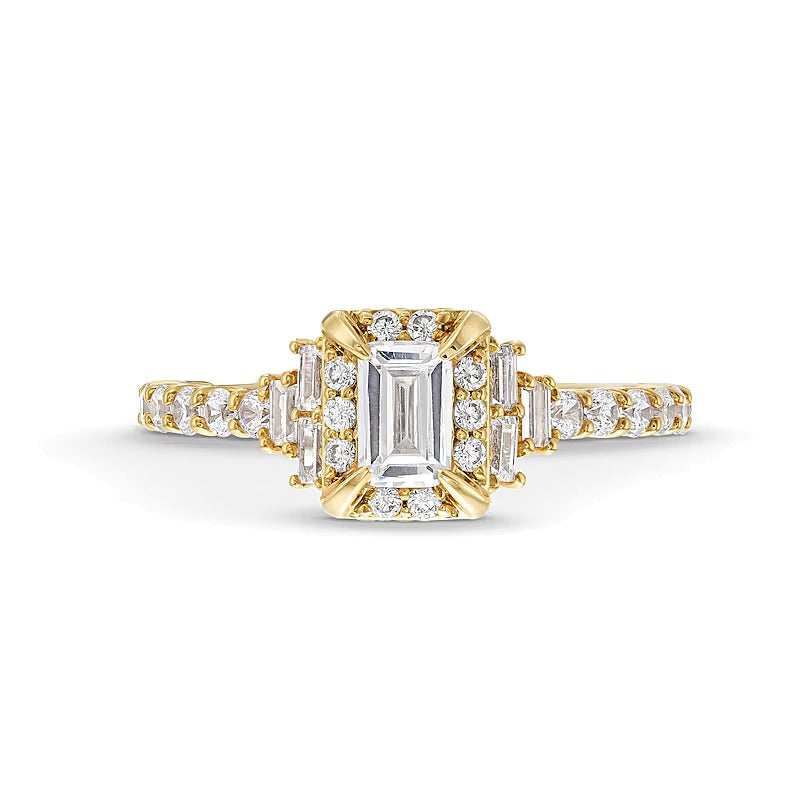 1.25 CT. TW Emerald-Cut Diamond Frame Tri-Sides Engagement Ring in 14K Gold
