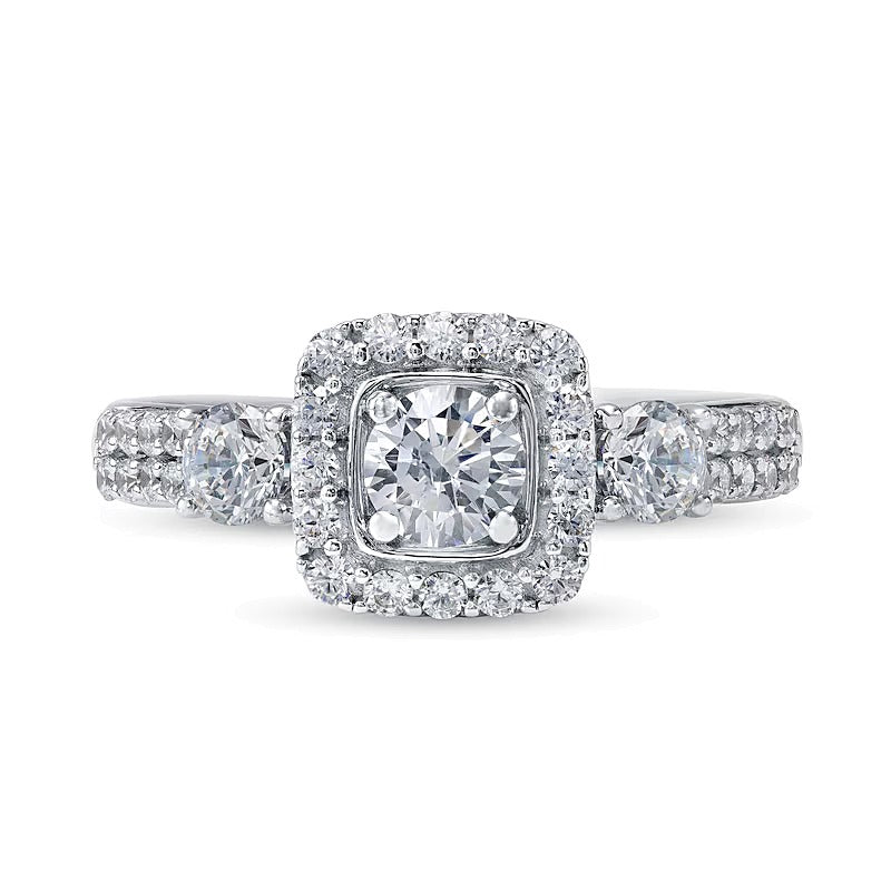 1.17 CT. TW Diamond Past Present FutureÂ® Cushion-Shaped Frame Double Row Engagement Ring in 14K White Gold