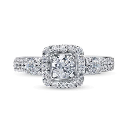 1.17 CT. TW Diamond Past Present FutureÂ® Cushion-Shaped Frame Double Row Engagement Ring in 14K White Gold