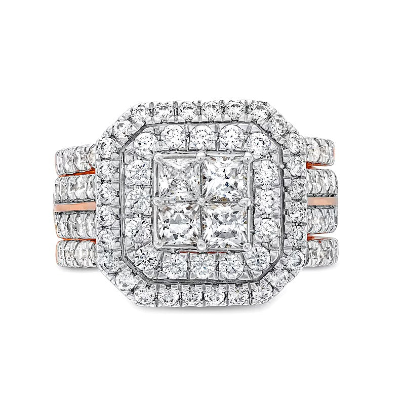 3.0 CT. TW Multi-Diamond Composite Framed Three-Piece Bridal Set in 14K Rose Gold