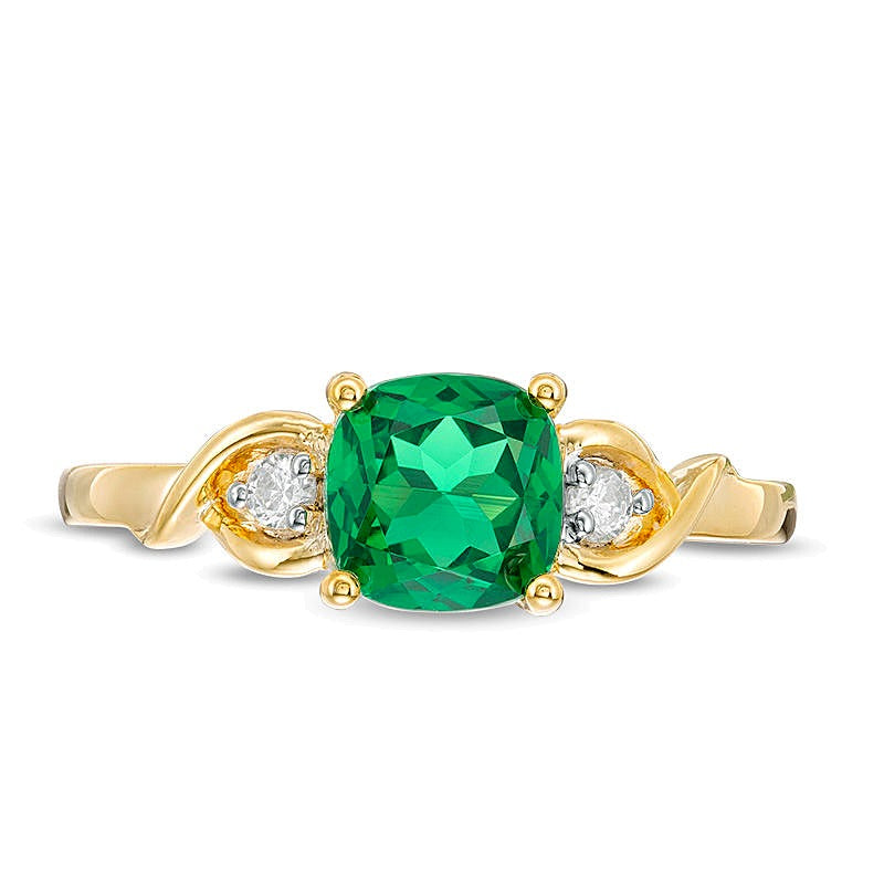 6.0mm Cushion-Cut Lab-Created Emerald and Diamond Accent Crossover Loop Promise Ring in 10K Gold