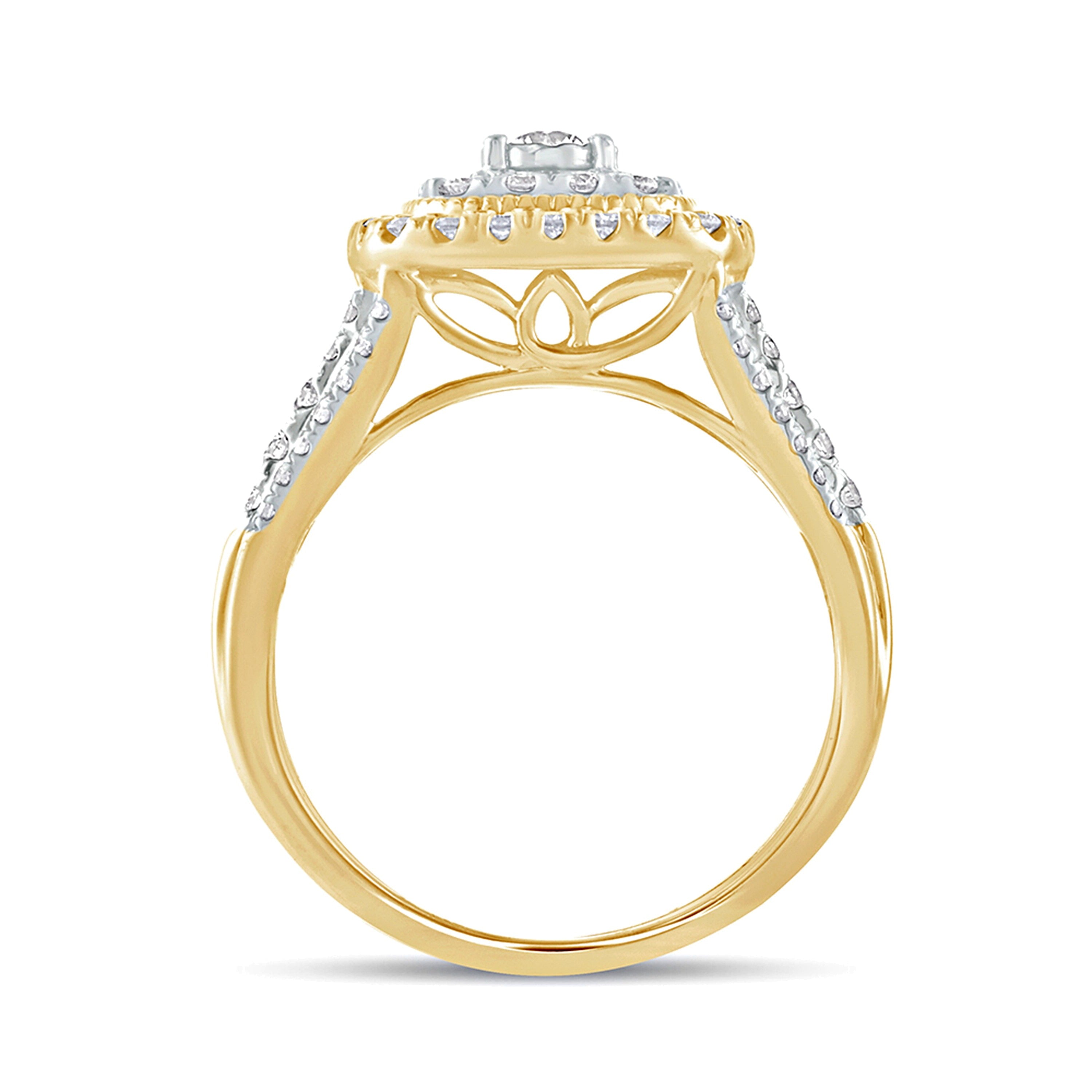 1.0 CT. TW Diamond Cushion Frame Vintage-Style Engagement Ring in 10K Gold