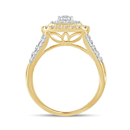 1.0 CT. TW Diamond Cushion Frame Vintage-Style Engagement Ring in 10K Gold