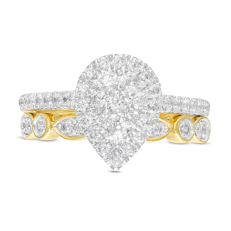 1.0 CT. TW Composite Pear-Shaped Diamond Art Deco Bridal Set in 10K Gold
