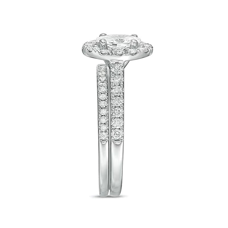 1.5 CT. TW Oval Diamond Frame Soldered Bridal Set in 14K White Gold