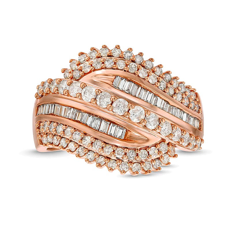 1.0 CT. TW Diamond Shadow Rolling Wave Ring in 10K Rose Gold