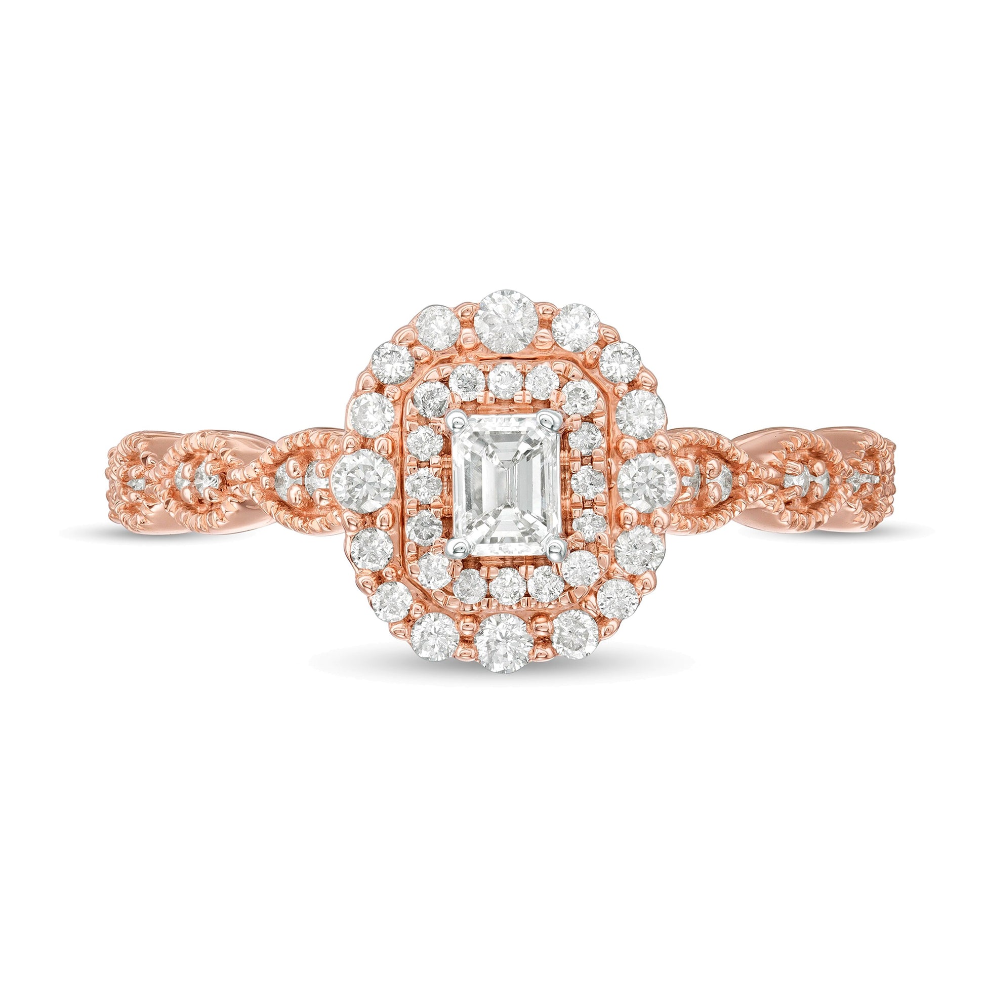 0.38 CT. TW Emerald-Cut Diamond Double Frame Art Deco Vintage-Style Engagement Ring in 10K Rose Gold