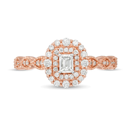 0.38 CT. TW Emerald-Cut Diamond Double Frame Art Deco Vintage-Style Engagement Ring in 10K Rose Gold