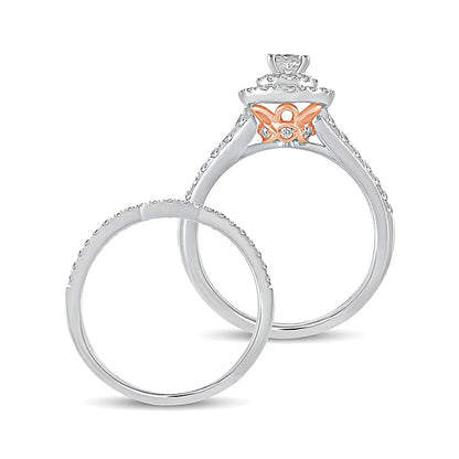 1.0 CT. TW Diamond Oval Frame Bridal Set in 10K Two-Tone Gold
