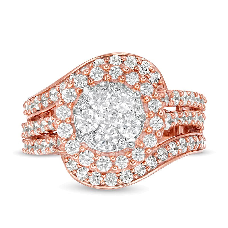 2.0 CT. TW Composite Diamond Bypass Multi-Row Split Shank Engagement Ring in 10K Rose Gold