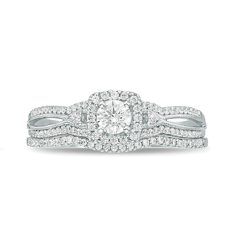 0.5 CT. TW Diamond Square Frame Vintage-Style Bridal Set in 10K White Gold