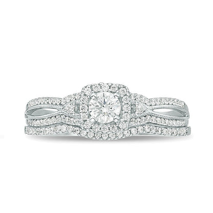 0.5 CT. TW Diamond Square Frame Vintage-Style Bridal Set in 10K White Gold