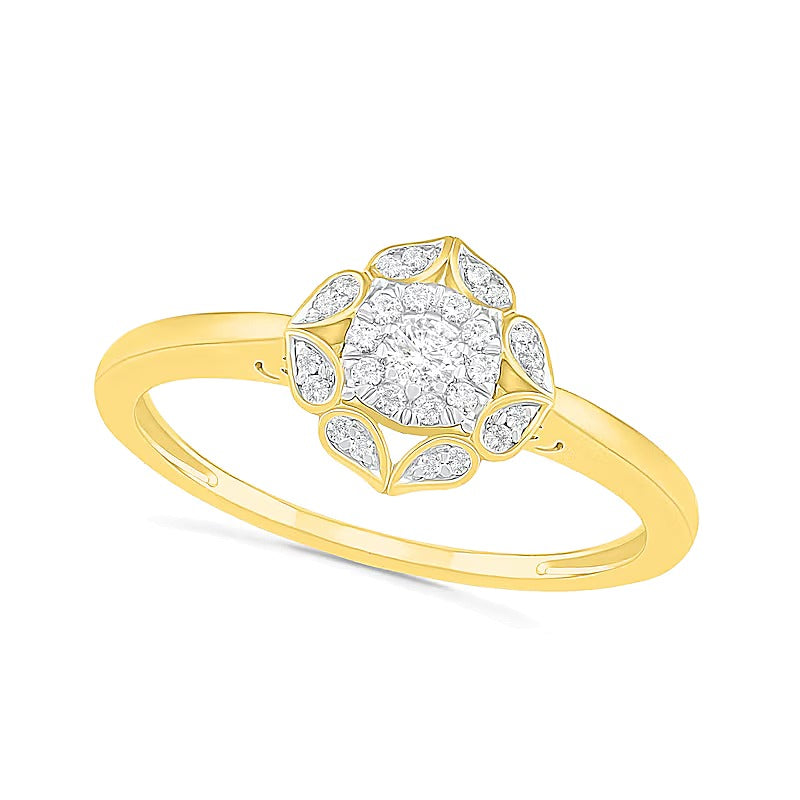 0.33 CT. TW Diamond Flower Frame Bridal Set in 10K Gold