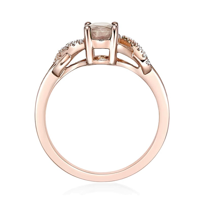 Oval Morganite and 0.17 CT. TW Diamond Crossover Split Shank Ring in 10K Rose Gold