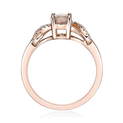 Oval Morganite and 0.17 CT. TW Diamond Crossover Split Shank Ring in 10K Rose Gold