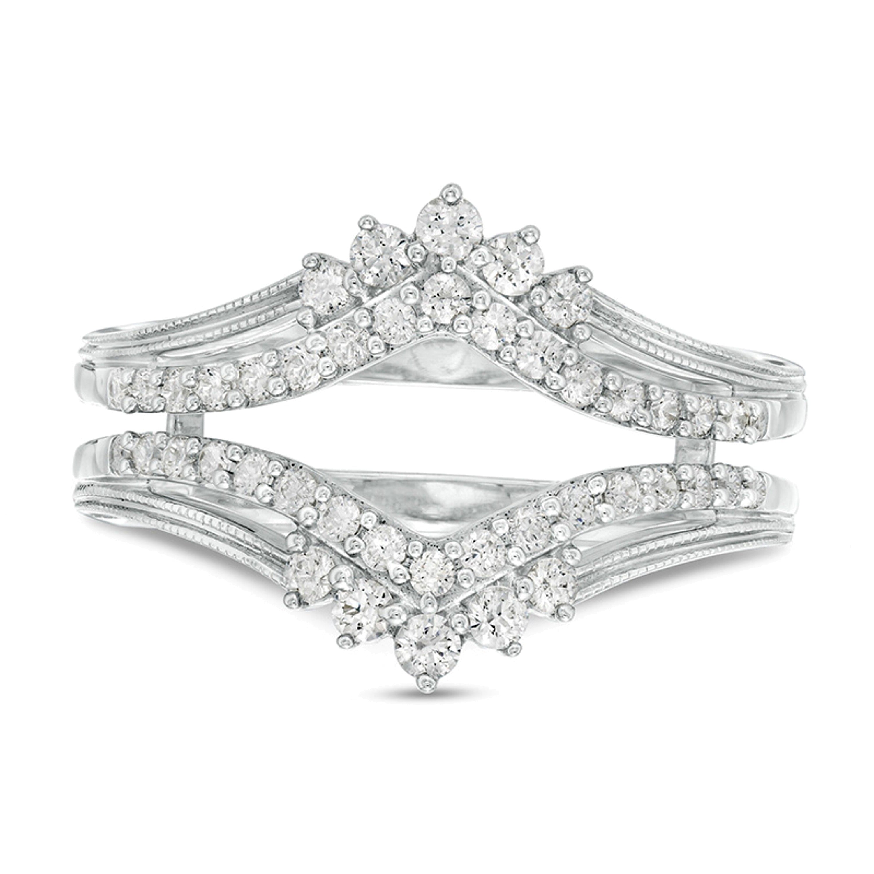 0.5 CT. TW Diamond Crown Vintage-Style Solitaire Enhancer in 10K White Gold
