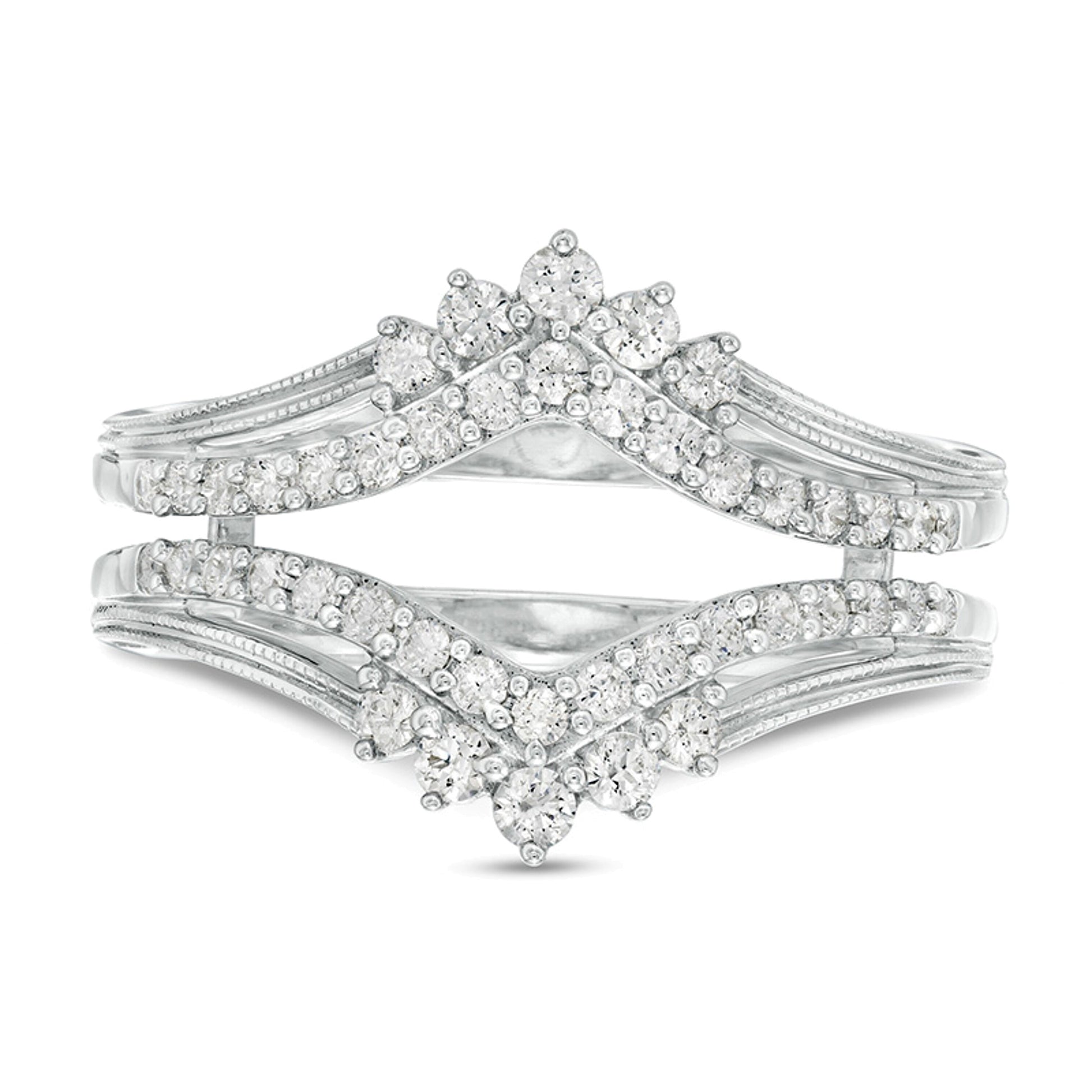 0.5 CT. TW Diamond Crown Vintage-Style Solitaire Enhancer in 10K White Gold
