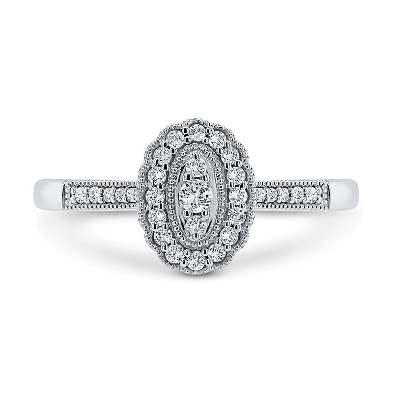 0.2 CT. TW Oval Multi-Diamond Scallop Frame Vintage-Style Ring in 10K White Gold