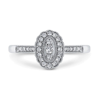 0.2 CT. TW Oval Multi-Diamond Scallop Frame Vintage-Style Ring in 10K White Gold