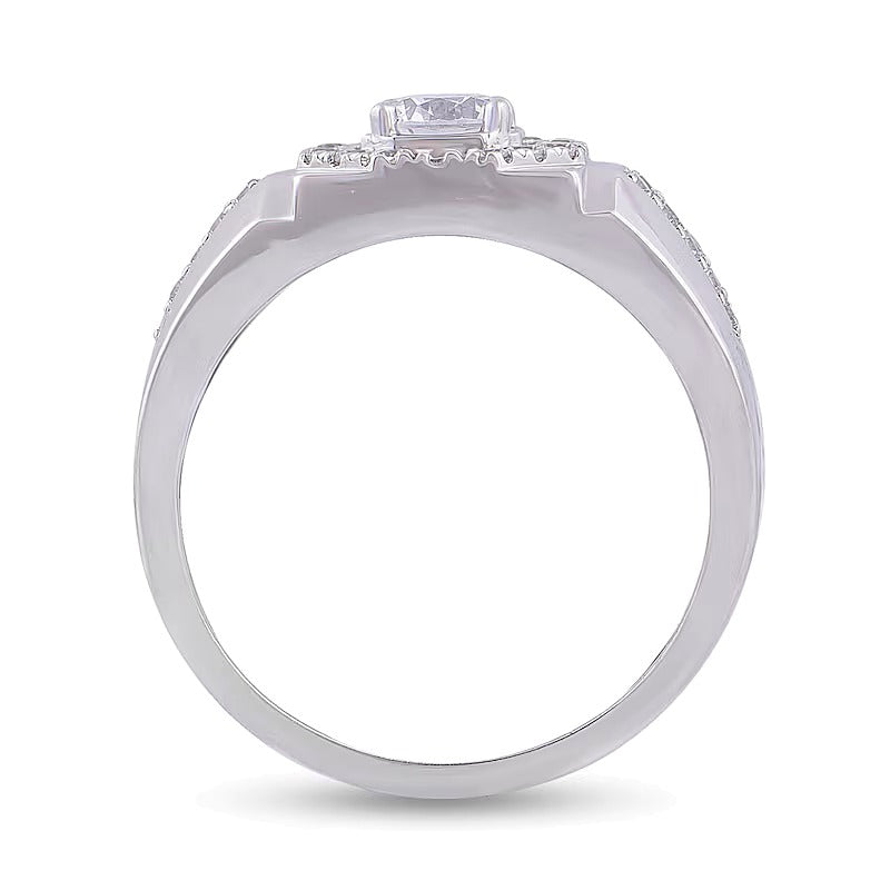 1.0 CT. TW Diamond Octagon Frame Signet-Style Ring in 10K White Gold