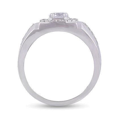 1.0 CT. TW Diamond Octagon Frame Signet-Style Ring in 10K White Gold