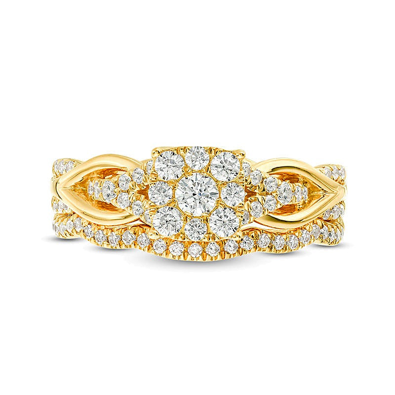 0.63 CT. TW Diamond Square Frame Knot Shank Bridal Set in 14K Gold