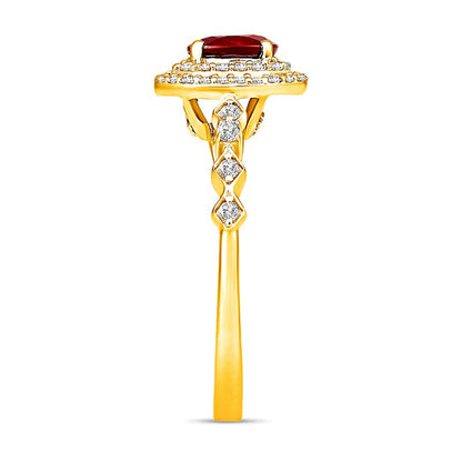 Oval Ruby and 0.33 CT. TW Diamond Octagon Frame Art Deco Ring in 10K Gold