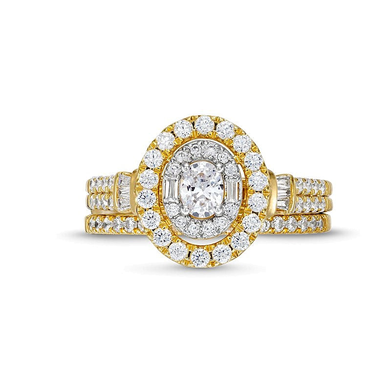 1.0 CT. TW Oval Diamond Double Row Bridal Set in 10K Gold