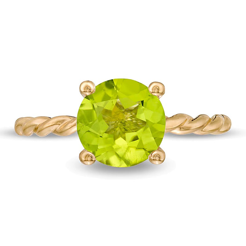 8.0mm Peridot Solitaire Rope Shank Ring in 10K Gold