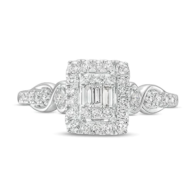 0.38 CT. TW Princess-Shaped Multi-Diamond Frame Twist Shank Engagement Ring in 10K White Gold