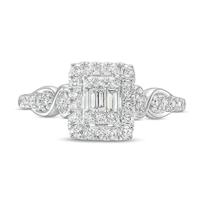 0.38 CT. TW Princess-Shaped Multi-Diamond Frame Twist Shank Engagement Ring in 10K White Gold