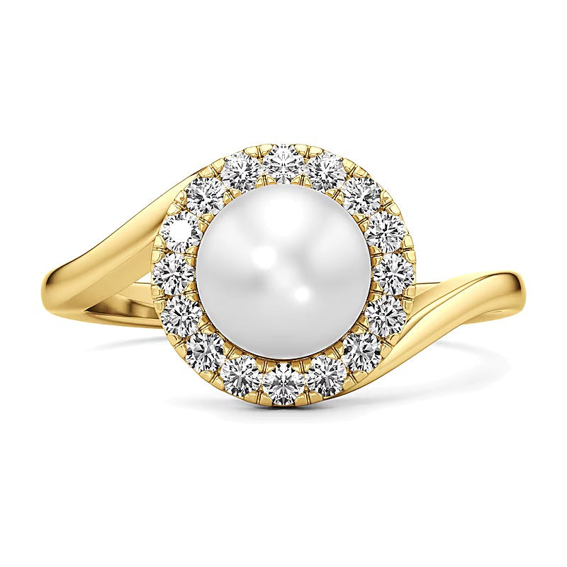7.0mm Freshwater Cultured Pearl and 0.33 CT. TW Lab-Grown Diamond Frame Bypass Shank Ring in 14K Gold