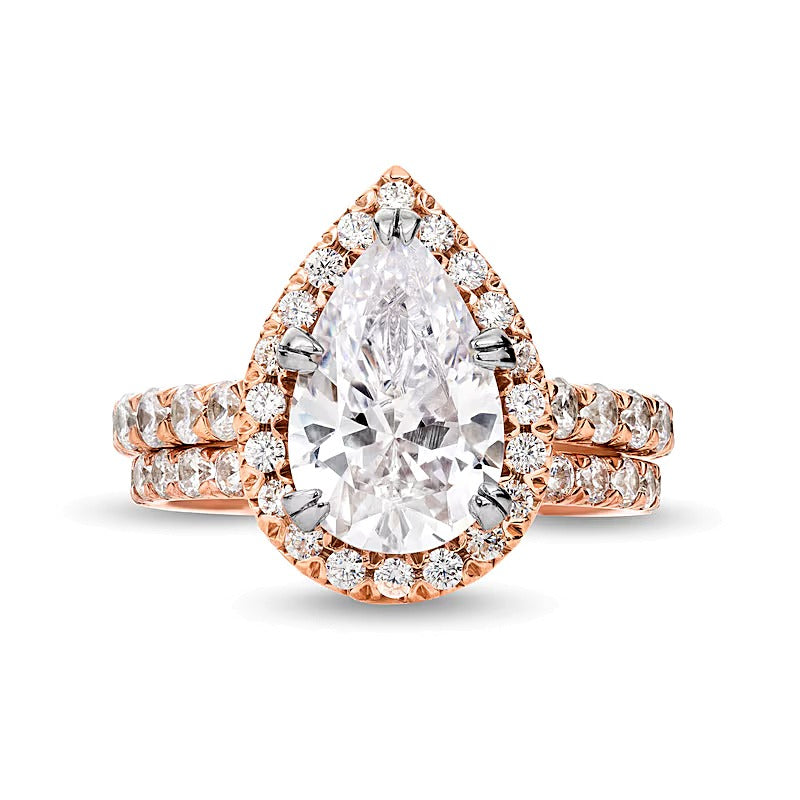 4.5 CT. TW Pear-Shaped Lab-Grown Diamond Frame Bridal Set in 14K Rose Gold (I/SI2)