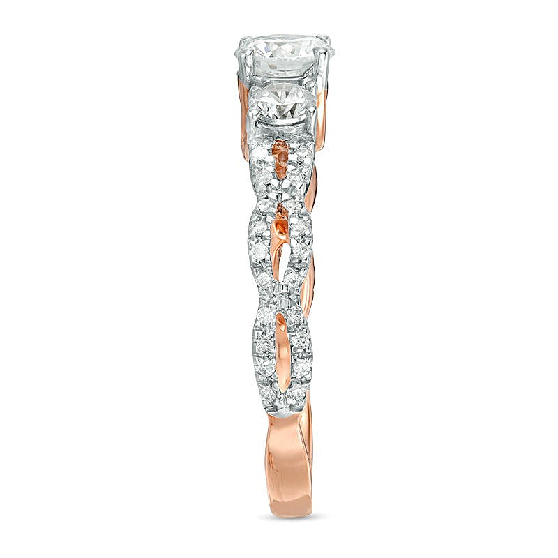 1.0 CT. TW Diamond Three Stone Braid Engagement Ring in 10K Rose Gold